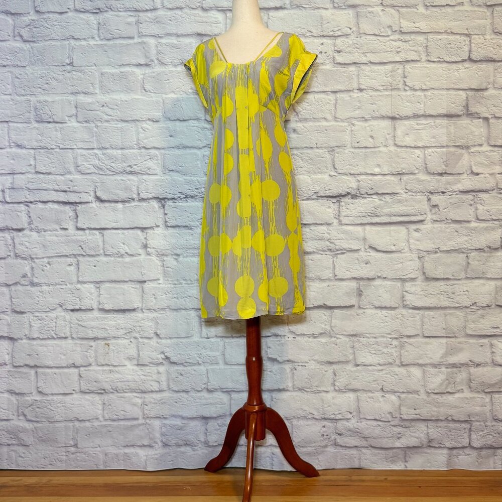 Mint Gray & Chartreuse Silk Abstract Print Mini Dress